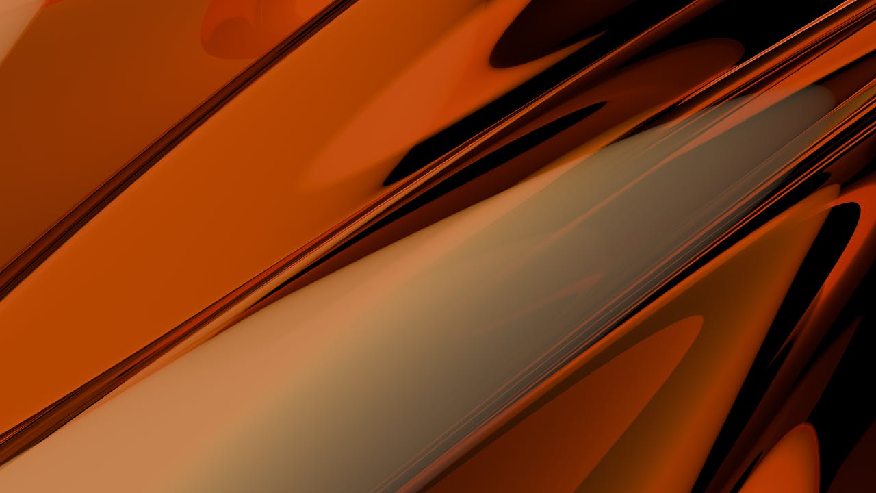Vibrant orange abstract digital artwork with smooth flowing shapes and glossy finish.