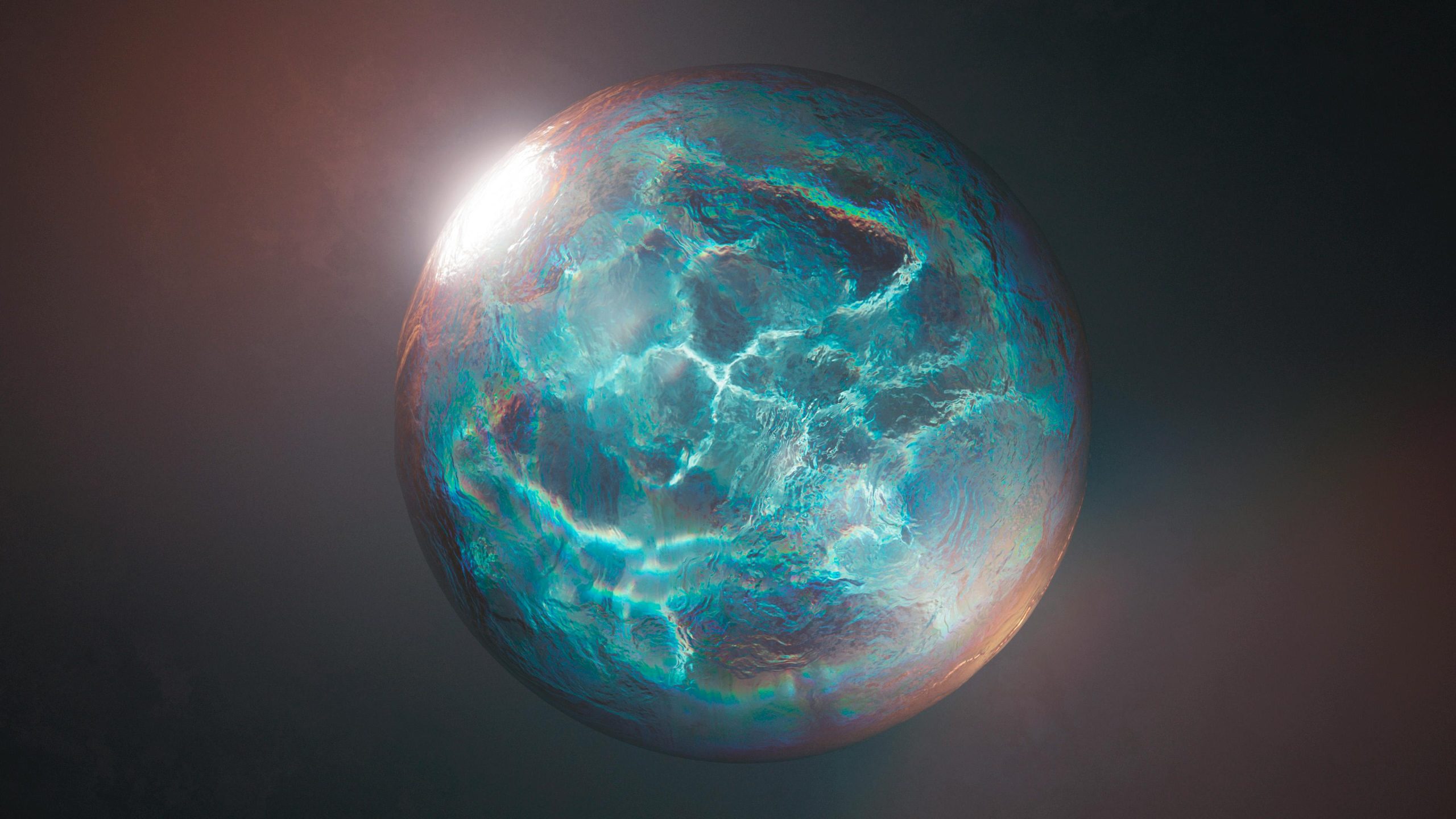A vibrant, abstract CGI image of a colorful iridescent sphere floating in space.